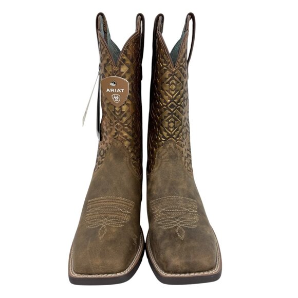 Ariat Women's Round Up Wide Square Toe Leather Brown Western Boots Size 10B NWOB - Picture 6 of 16